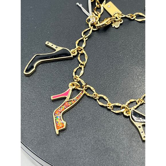 Kate Spade New York "Shoe In" Black Pink Shoe Heel‎ Glitter Charm Bracelet New - Picture 2 of 8